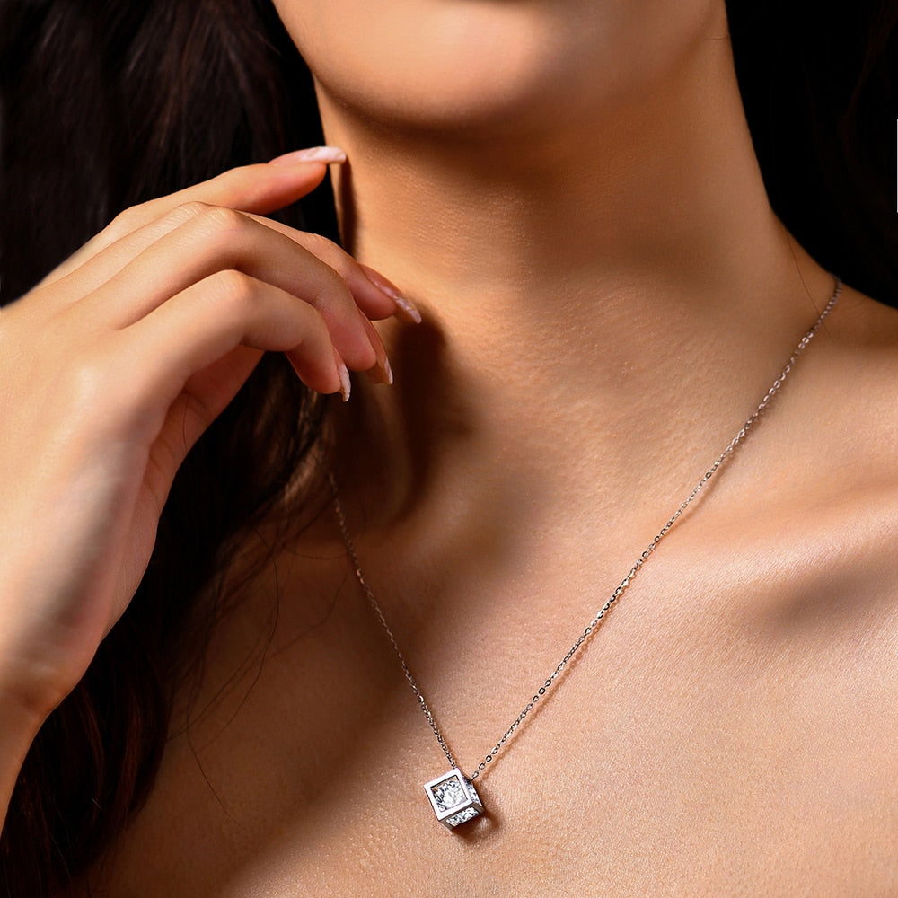 Moissanite Cube Gold Necklace