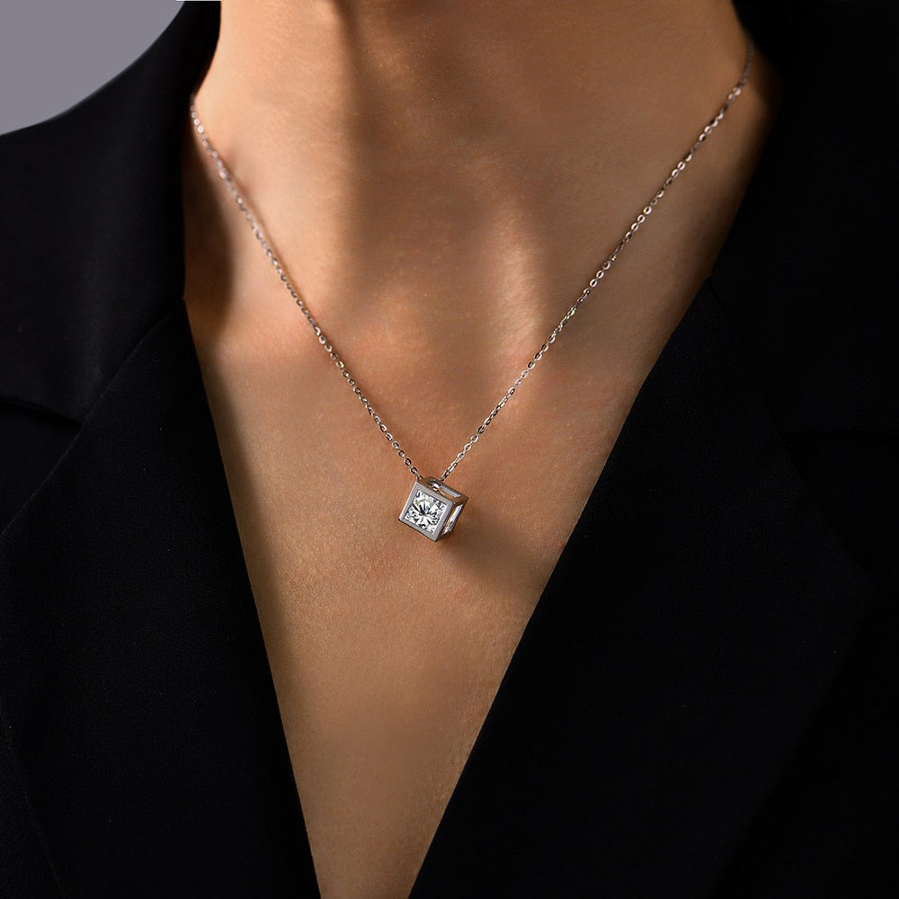 Moissanite Cube Gold Necklace