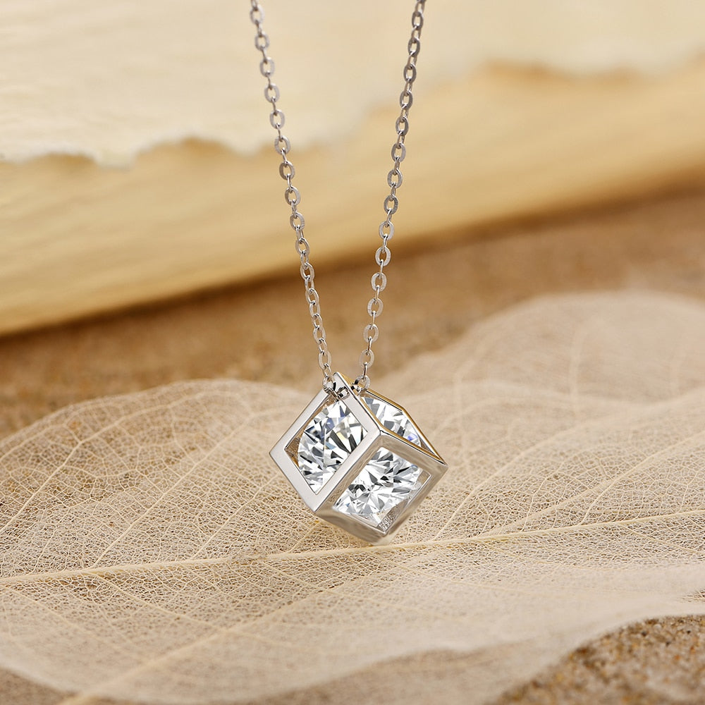 Moissanite Cube Gold Necklace