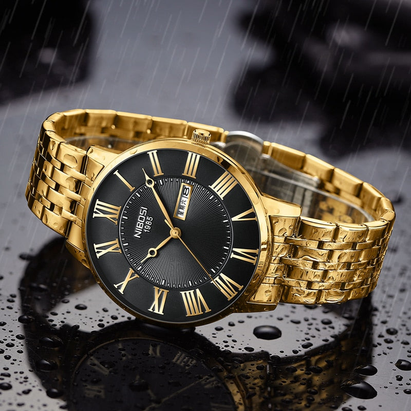 Waterproof Gold Quarts Watch for Men