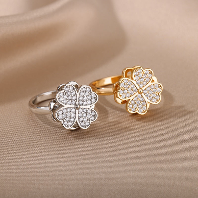 Rotatable Four Leaf Clover Anti-Stress Ring