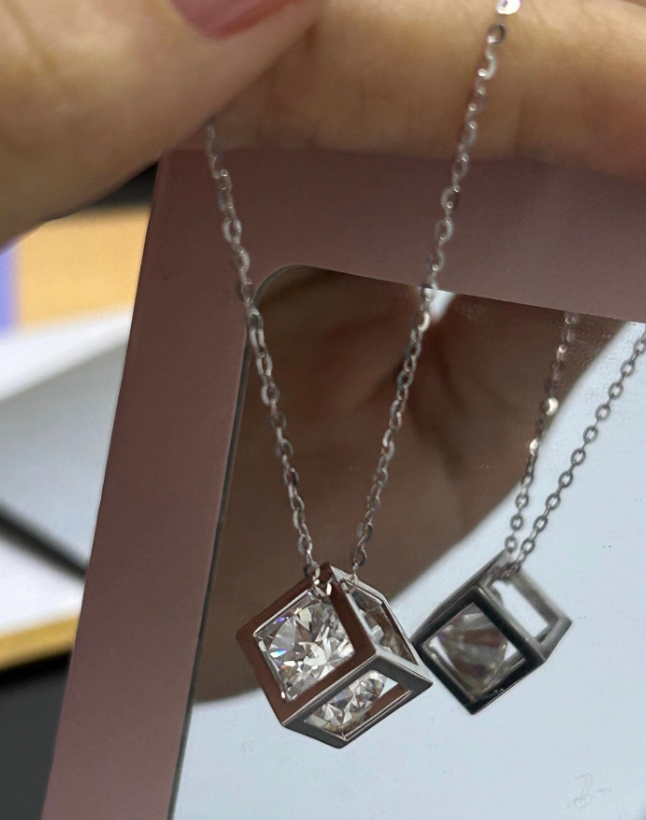 Moissanite Cube Gold Necklace