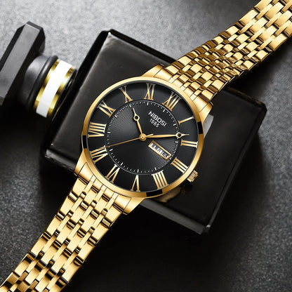 Waterproof Gold Quarts Watch for Men