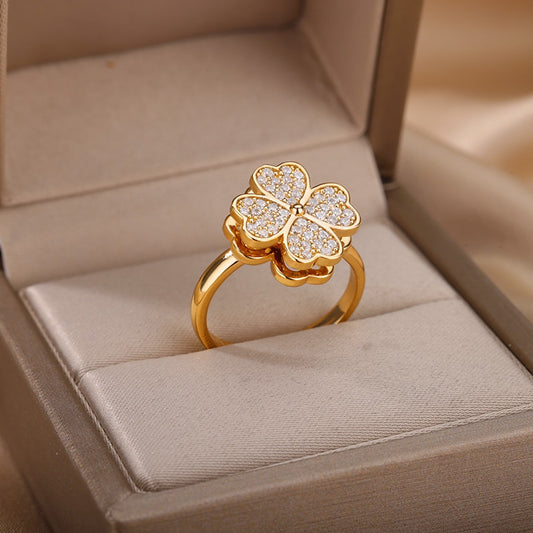 Rotatable Four Leaf Clover Anti-Stress Ring